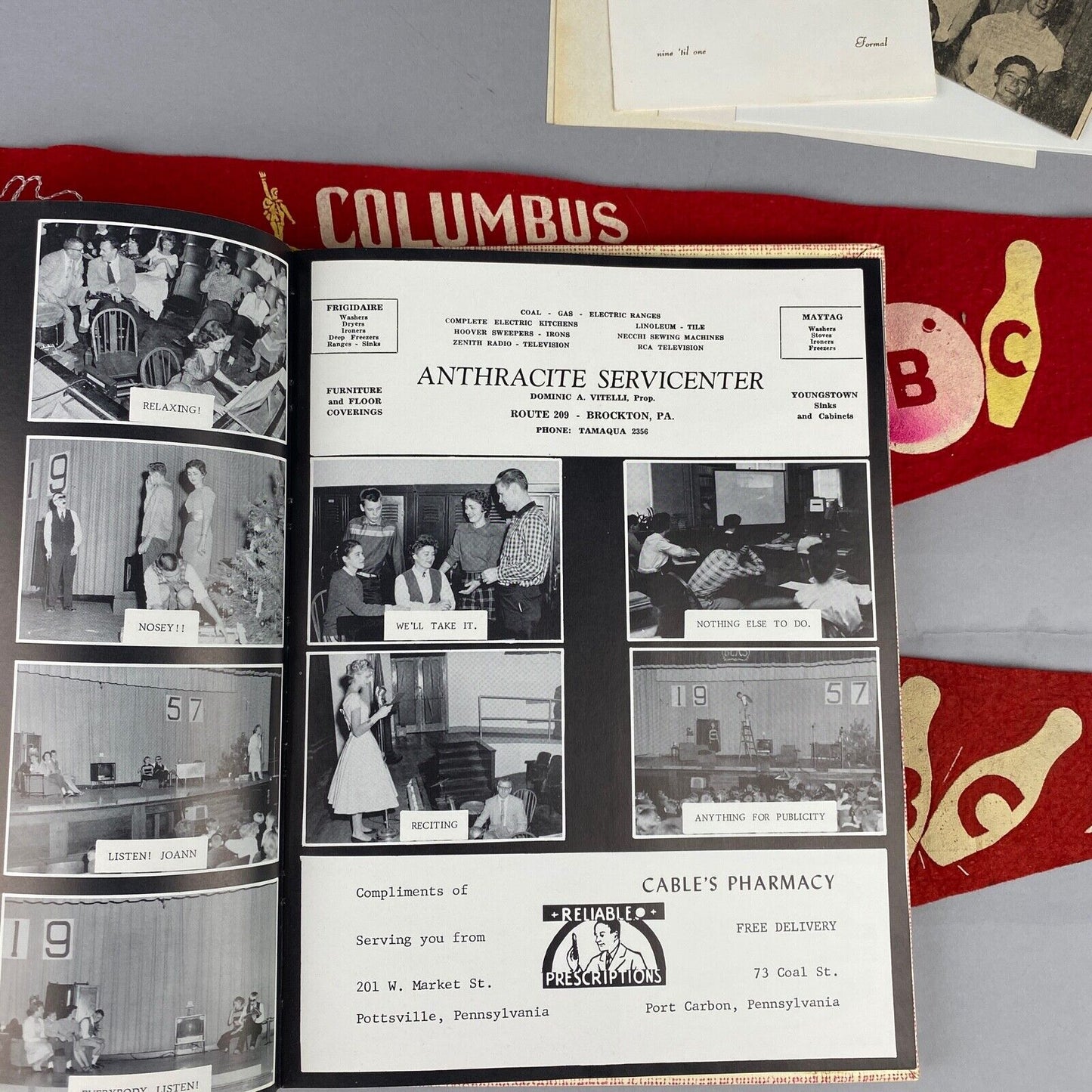 Colubus Ohio Yearbook, Photos, and Triangle Sports Flag (Bowling) 1942