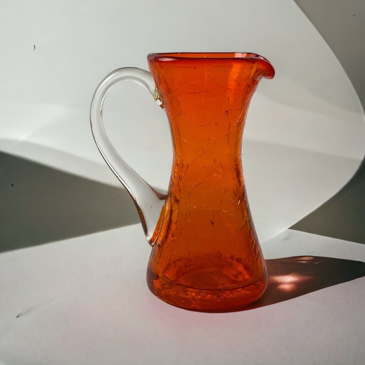 Vintage orange mini crinkle glass pitcher 4" (Pilgrim)