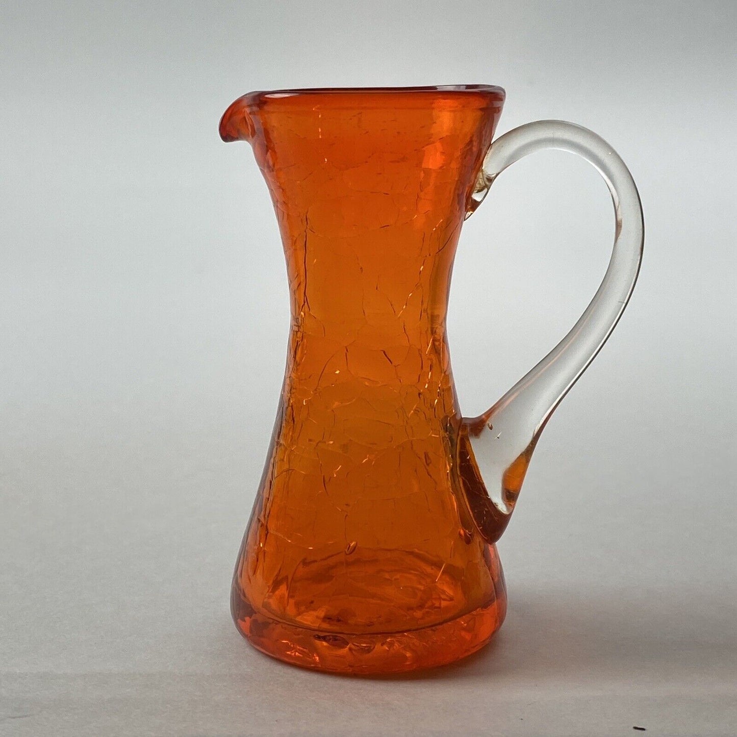 Vintage orange mini crinkle glass pitcher 4" (Pilgrim)