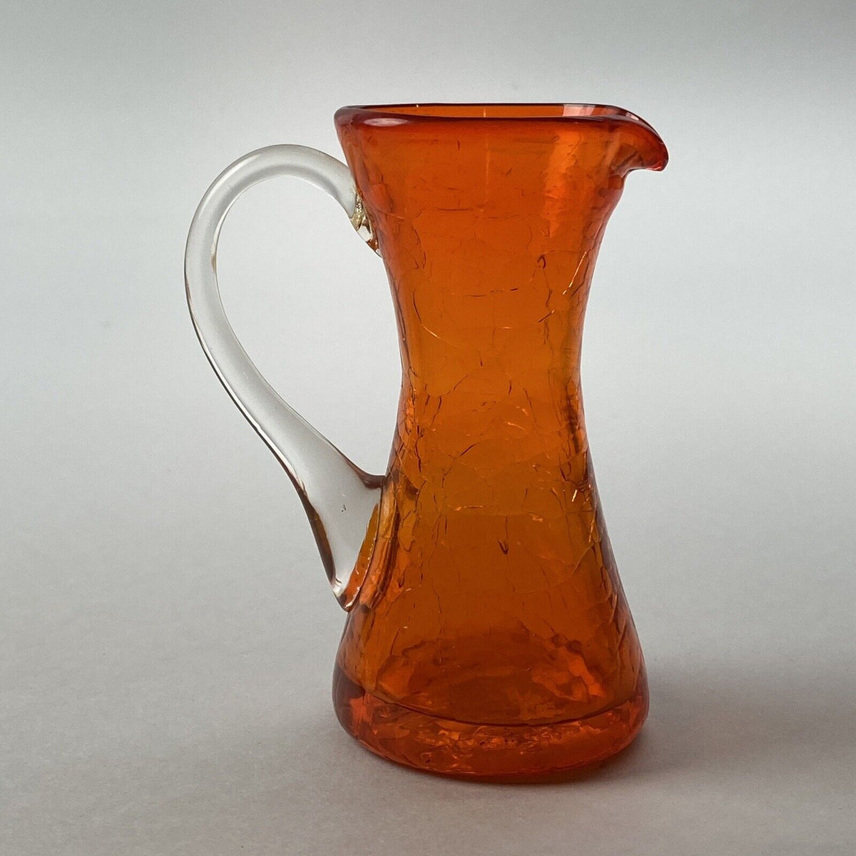 Vintage orange mini crinkle glass pitcher 4" (Pilgrim)