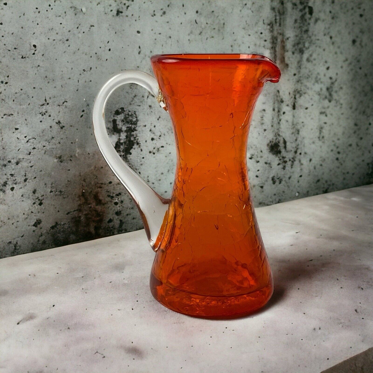 Vintage orange mini crinkle glass pitcher 4" (Pilgrim)