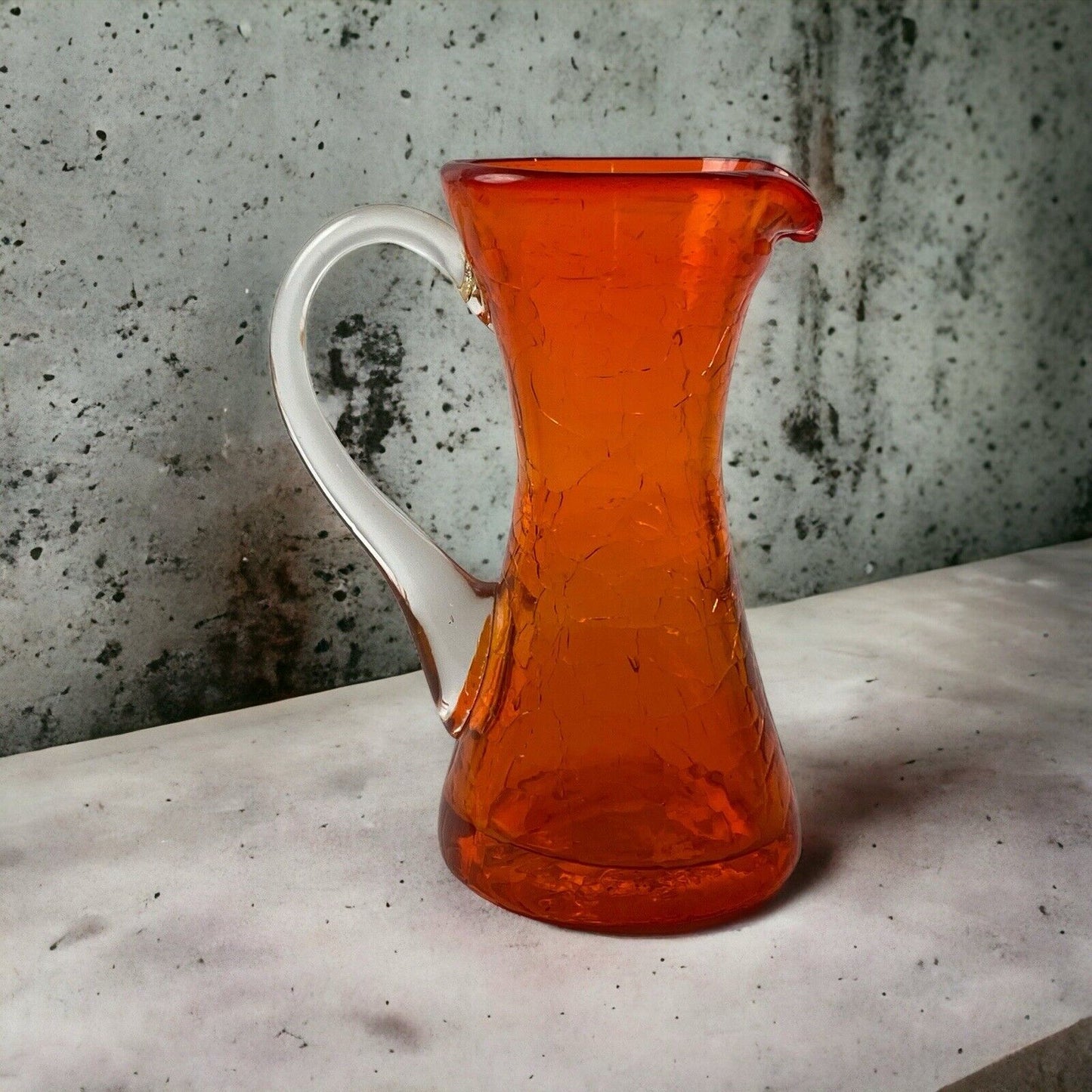 Vintage orange mini crinkle glass pitcher 4" (Pilgrim)