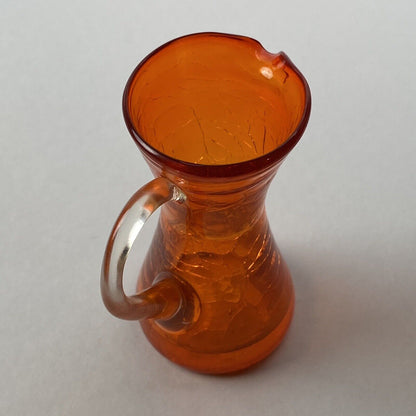 Vintage orange mini crinkle glass pitcher 4" (Pilgrim)