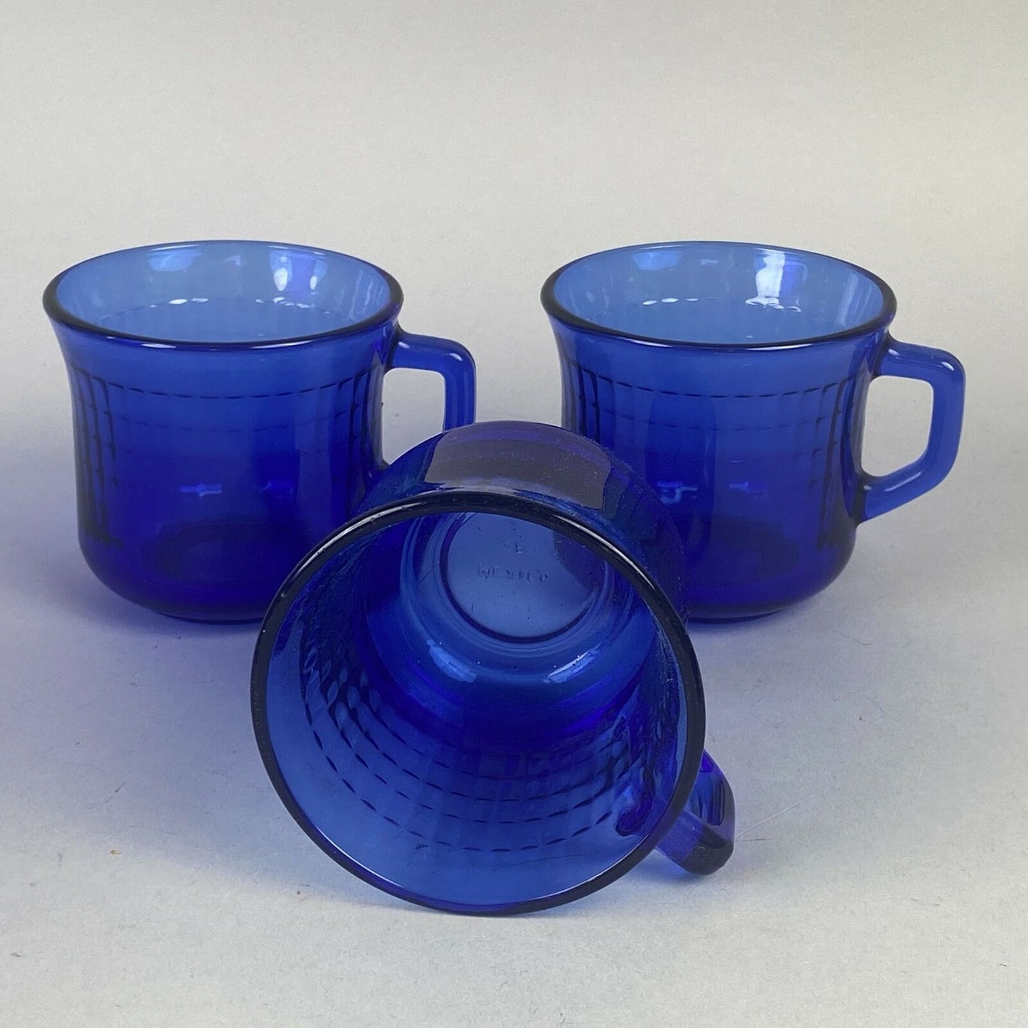 3 - Fortecrisa Mexico Vintage Azure Ice Blue Ribbed Depression Glass Tea Cup