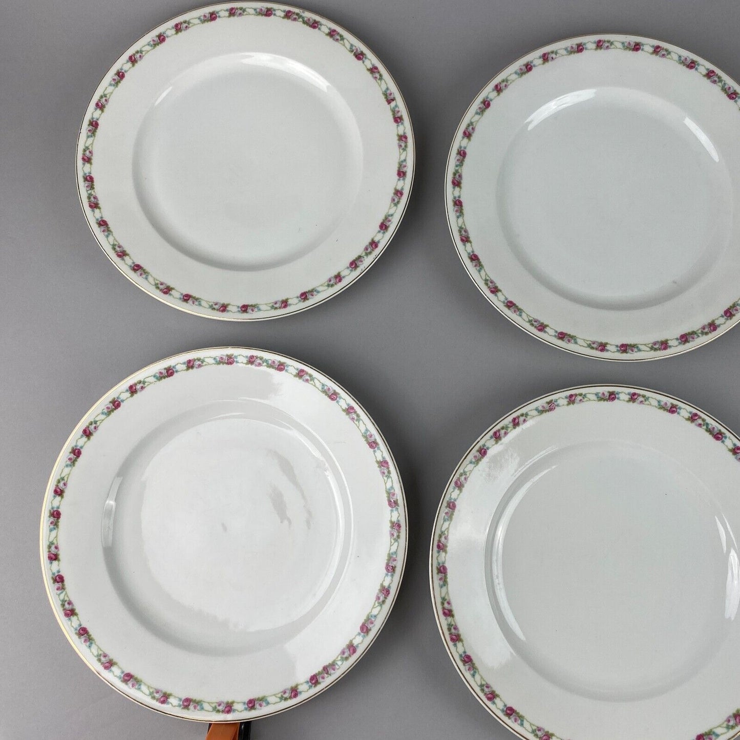 Set of 6 Vintage TK Czechoslovakia Floral Plates with Gold Trim