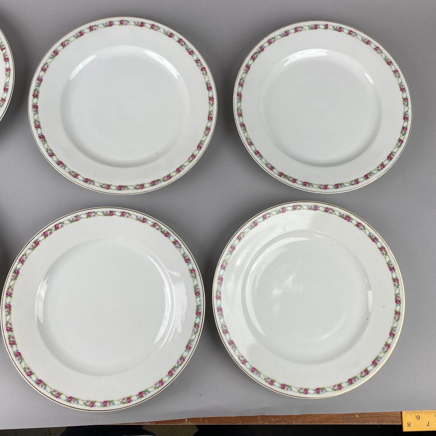 Set of 6 Vintage TK Czechoslovakia Floral Plates with Gold Trim