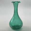 Vintage Pair of Green Hand-Blown Crackle Glass Vases, 8" w/Pontil