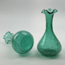 Vintage Pair of Green Hand-Blown Crackle Glass Vases, 8" w/Pontil