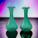 Vintage Pair of Green Hand-Blown Crackle Glass Vases, 8" w/Pontil