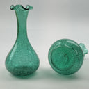 Vintage Pair of Green Hand-Blown Crackle Glass Vases, 8" w/Pontil