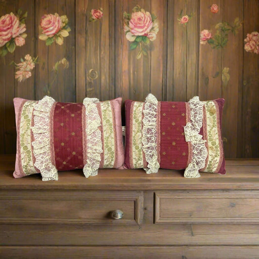 Pair of Vintage 'Georgia Vienna' Made in England Decorative Pillows w/Lace