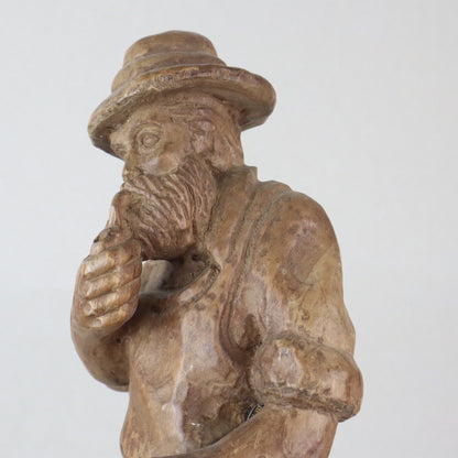 17" Vintage Carved Wood Old Man With Ax And Pipe- Made In Germany