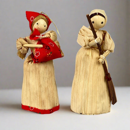 Corn Husk Dolls 2x Women Figurines,  5" tall