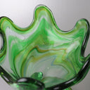 Lot of 2 Unique Vintage Green Swirl Art-glass Vase