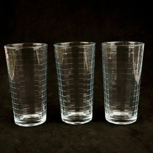 Lot of 3 Vintage Pasabahce “Doro” Glass Tumblers 12oz. HORIZONTAL Band Ridges