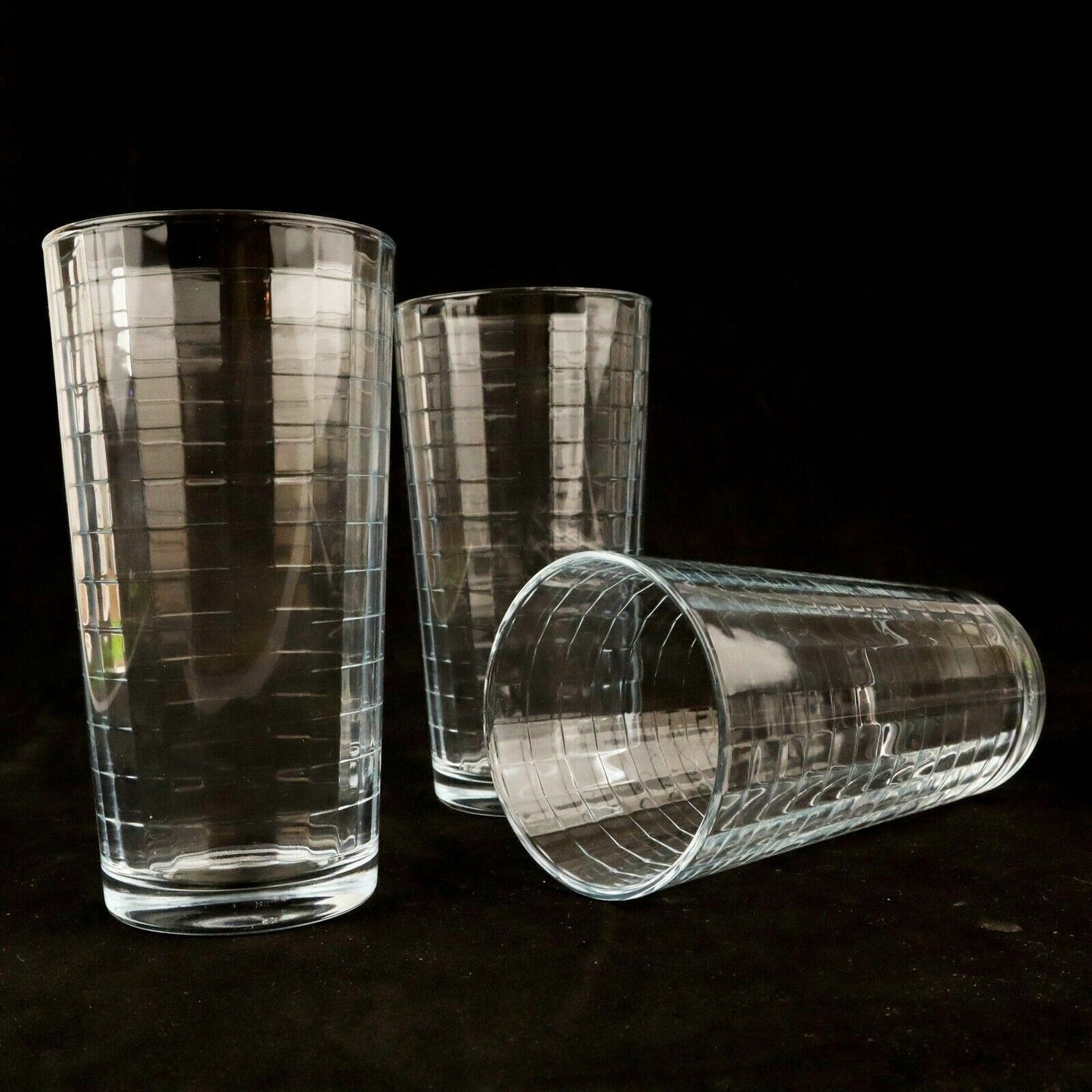 Lot of 3 Vintage Pasabahce “Doro” Glass Tumblers 12oz. HORIZONTAL Band Ridges