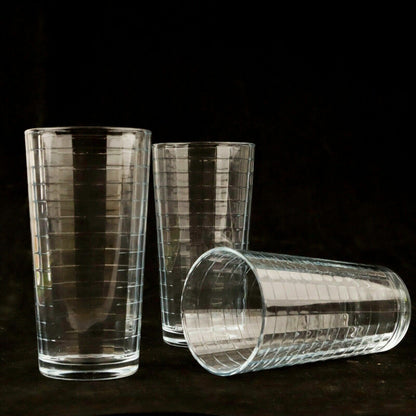 Lot of 3 Vintage Pasabahce “Doro” Glass Tumblers 12oz. HORIZONTAL Band Ridges