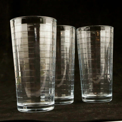 Lot of 3 Vintage Pasabahce “Doro” Glass Tumblers 12oz. HORIZONTAL Band Ridges