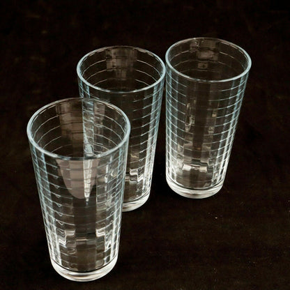 Lot of 3 Vintage Pasabahce “Doro” Glass Tumblers 12oz. HORIZONTAL Band Ridges