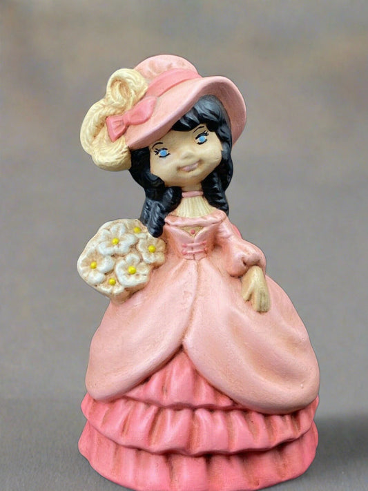 Holland Mold Ceramic Figurine Girl with Flowers in Pink Dress 5 3/4" Tall