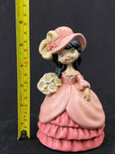 Holland Mold Ceramic Figurine Girl with Flowers in Pink Dress 5 3/4" Tall