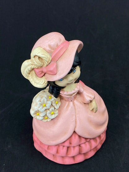 Holland Mold Ceramic Figurine Girl with Flowers in Pink Dress 5 3/4" Tall