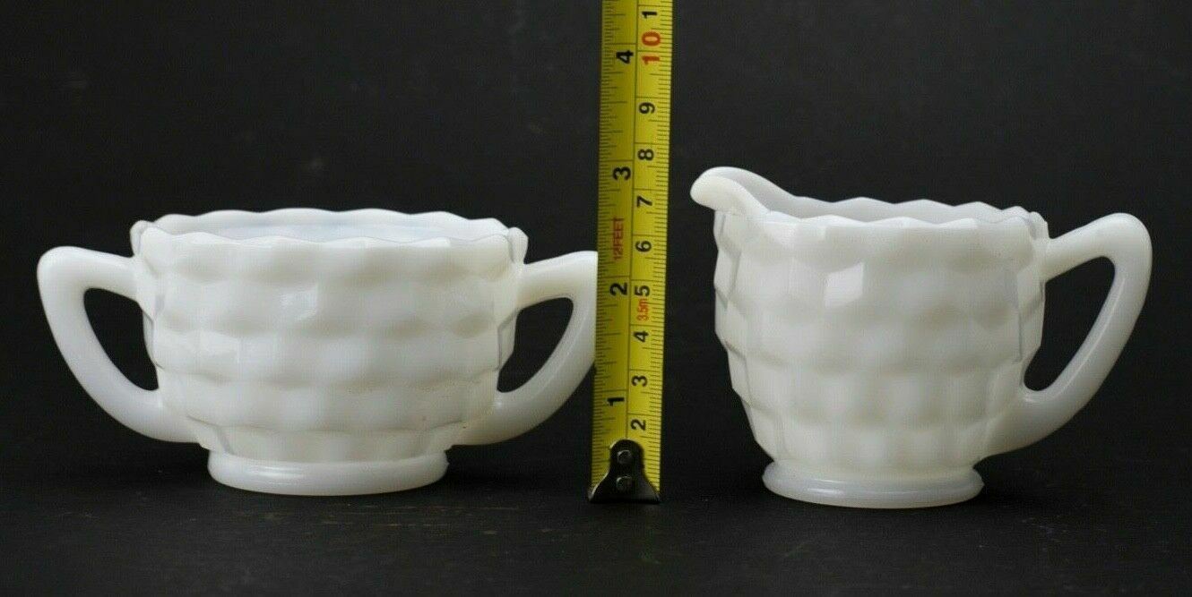 Jeannette Cube Milk Glass - Creamer and Sugar