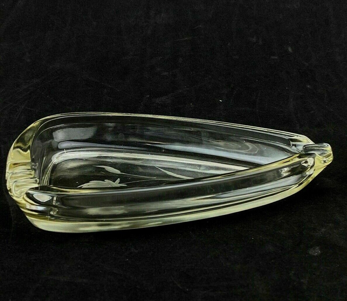 Vintage Art Deco Glass Ashtray with Flower Rose (7.5" at its longest point)