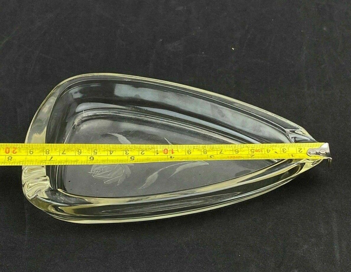 Vintage Art Deco Glass Ashtray with Flower Rose (7.5" at its longest point)