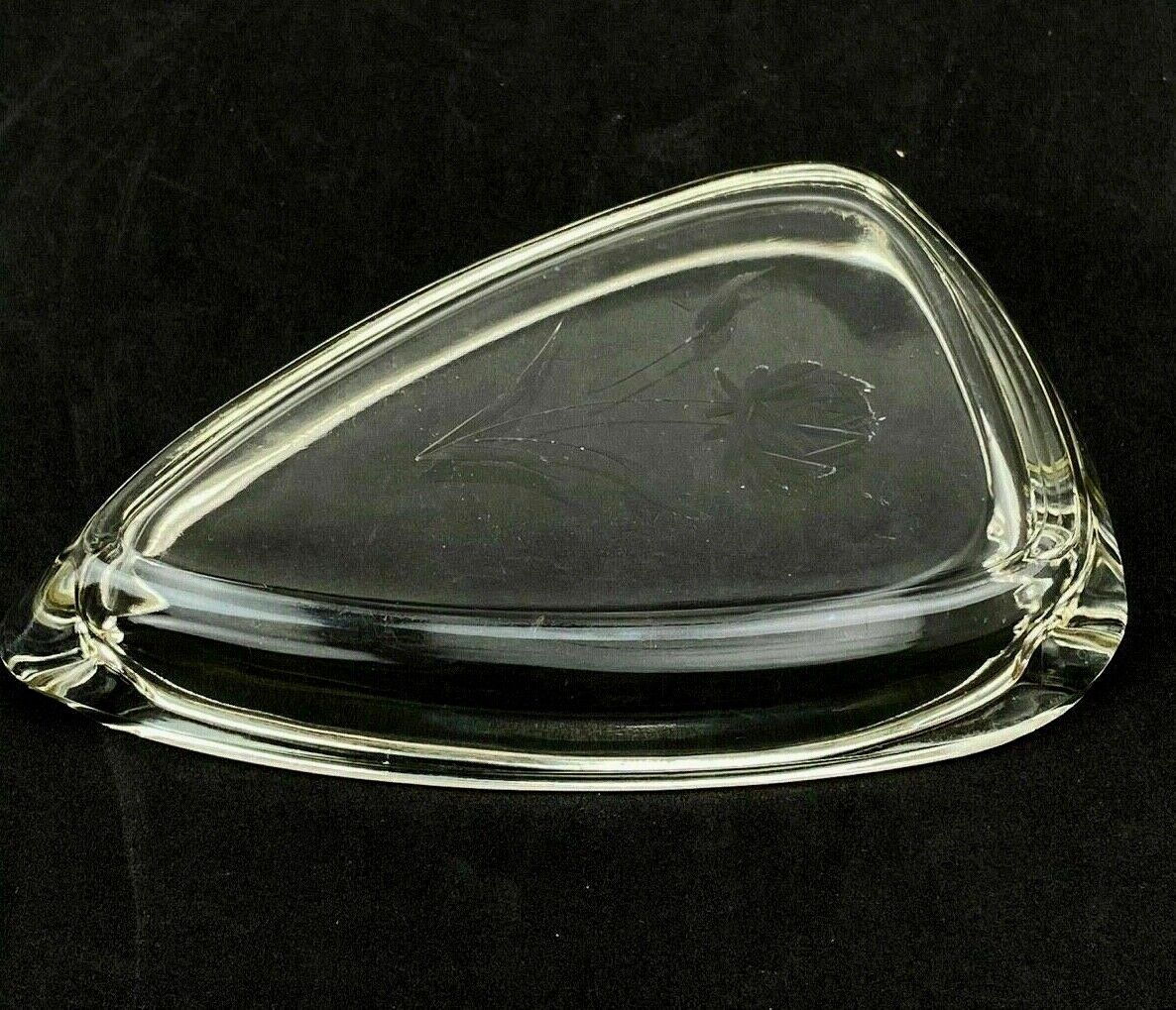 Vintage Art Deco Glass Ashtray with Flower Rose (7.5" at its longest point)