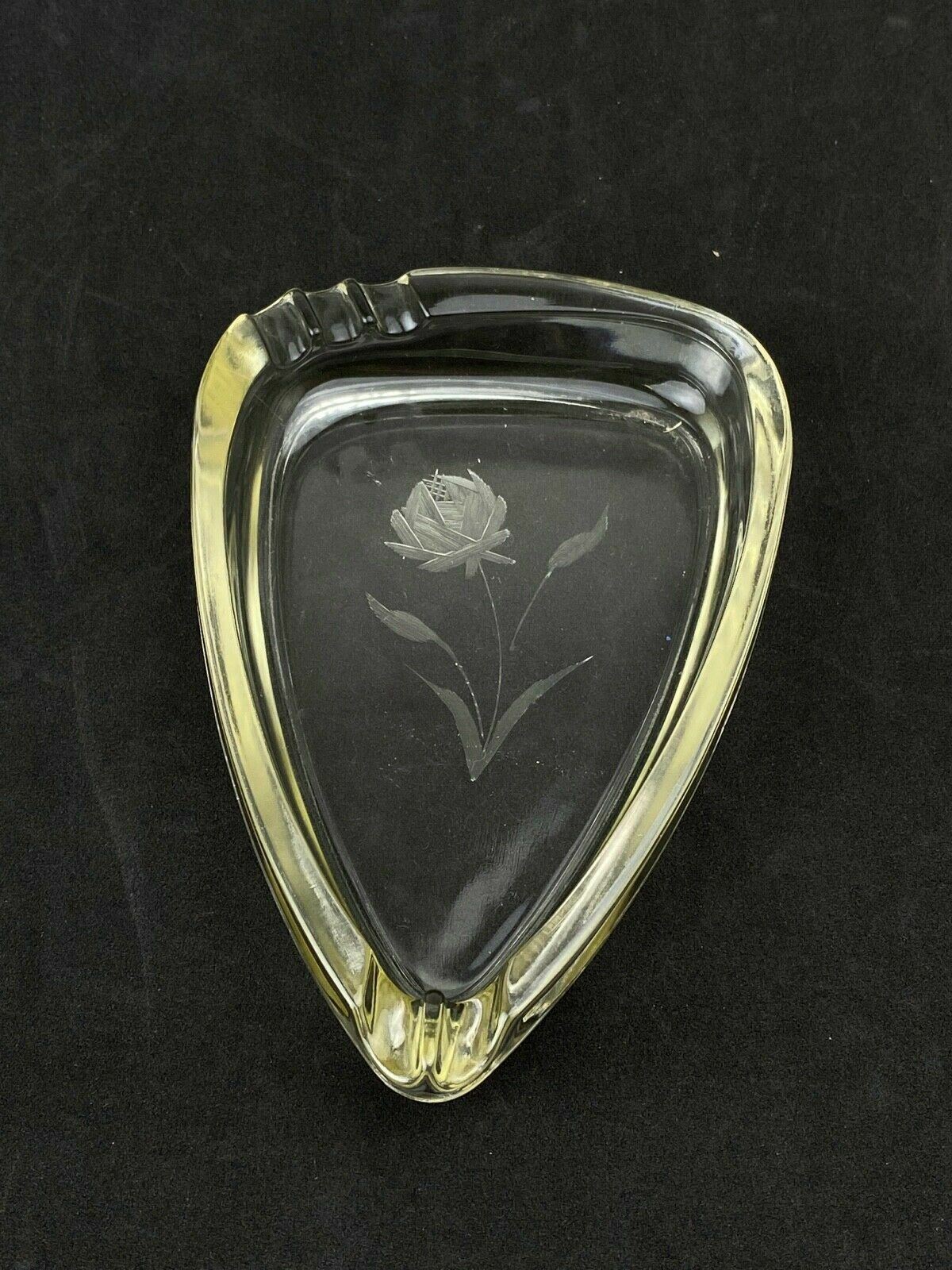 Vintage Art Deco Glass Ashtray with Flower Rose (7.5" at its longest point)