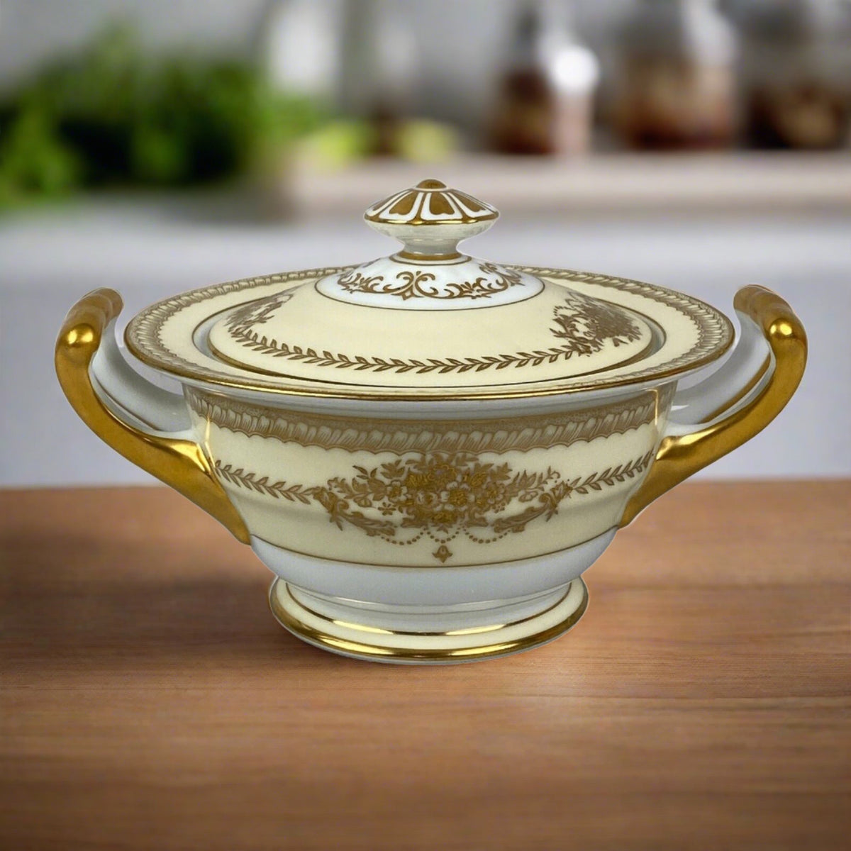 Noritake Cherita Covered Sugar Bowl Hand Painted Gold Accent Japan 7281