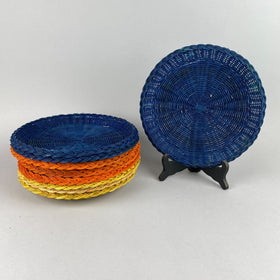 Set of 9 Multicolor Rattan Plates, Made in Hongkong