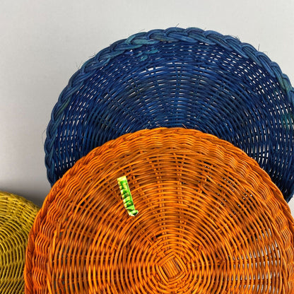 Set of 9 Multicolor Rattan Plates, Made in Hongkong