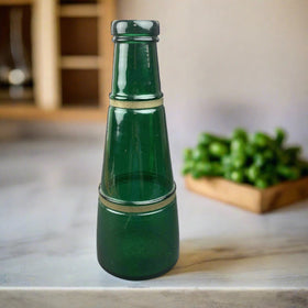 12.5" Tall Green Glass Bottle / Vase Metal Handle (Unique)