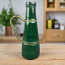 12.5" Tall Green Glass Bottle / Vase Metal Handle (Unique)