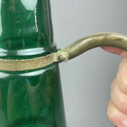 12.5" Tall Green Glass Bottle / Vase Metal Handle (Unique)