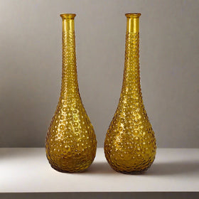 Pair of Amber Glass Italian Vases (Mid-Century, Bubbles)