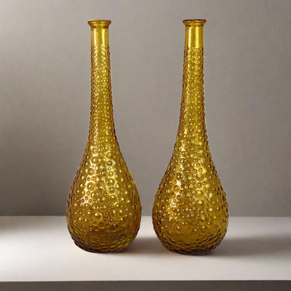 Pair of Amber Glass Italian Vases (Mid-Century, Bubbles)