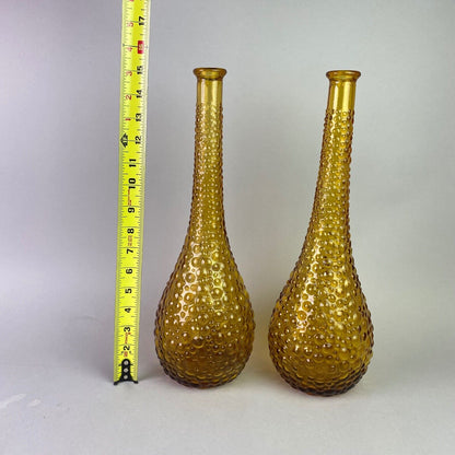 Pair of Amber Glass Italian Vases (Mid-Century, Bubbles)