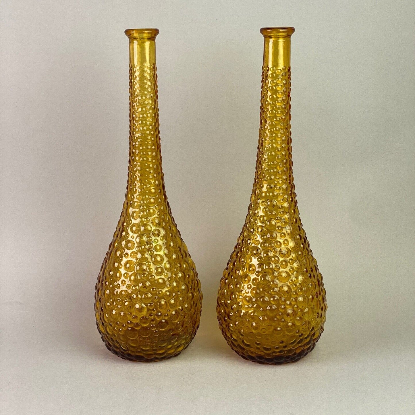 Pair of Amber Glass Italian Vases (Mid-Century, Bubbles)