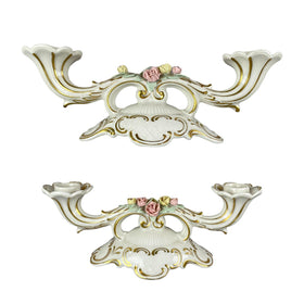 Pair of Antique Dresden Candle Holders with Flower Details and Gold Accents