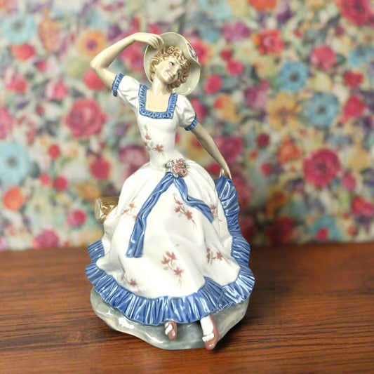 Vintage Lladro Nao Sitting Girl Long Dress Hat Porcelain Figurine 11-3/4"