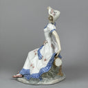 Vintage Lladro Nao Sitting Girl Long Dress Hat Porcelain Figurine 11-3/4"