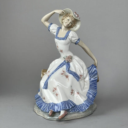 Vintage Lladro Nao Sitting Girl Long Dress Hat Porcelain Figurine 11-3/4"