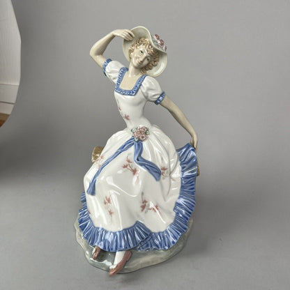 Vintage Lladro Nao Sitting Girl Long Dress Hat Porcelain Figurine 11-3/4"