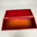 Antique Wood Hinged Jewelry Trinket Storage Letter Chest Hardware Red Paint