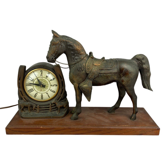 Antique Bronzed Horse with Lanshire Electric  Clock made in Chicago, IL, USA