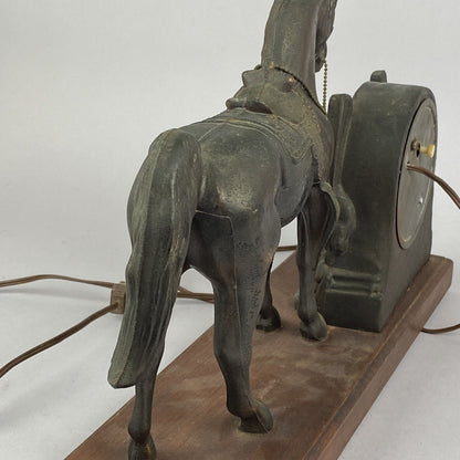 Antique Bronzed Horse with Lanshire Electric  Clock made in Chicago, IL, USA