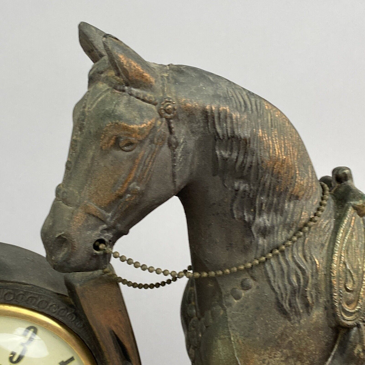 Antique Bronzed Horse with Lanshire Electric  Clock made in Chicago, IL, USA